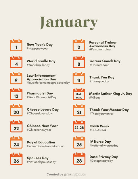Industry Holiday Marketing Calendar - Grazing Gouda